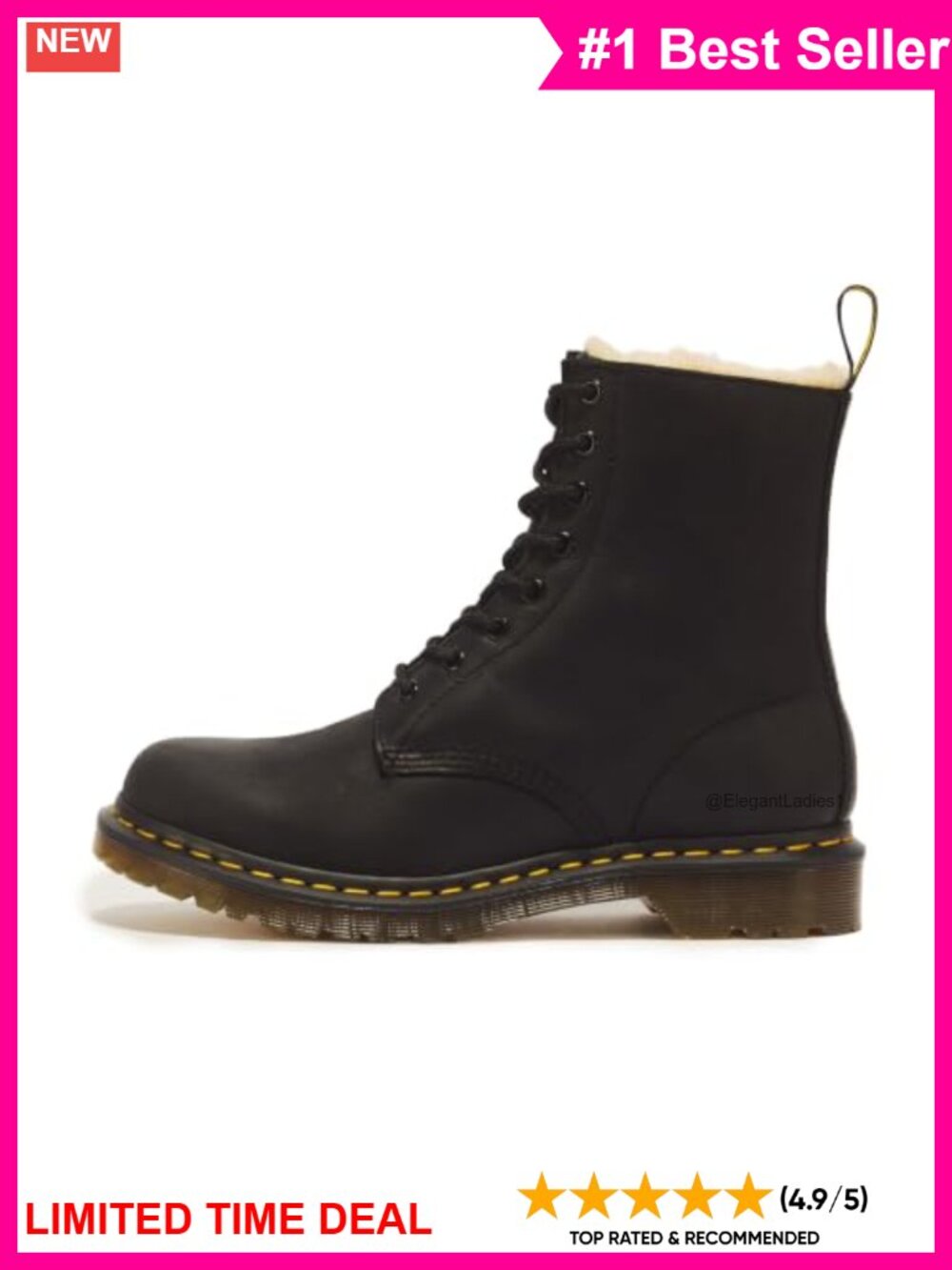 Dr Martens 1460 Serena Leather Faux Fur Lined Lace Up Boot